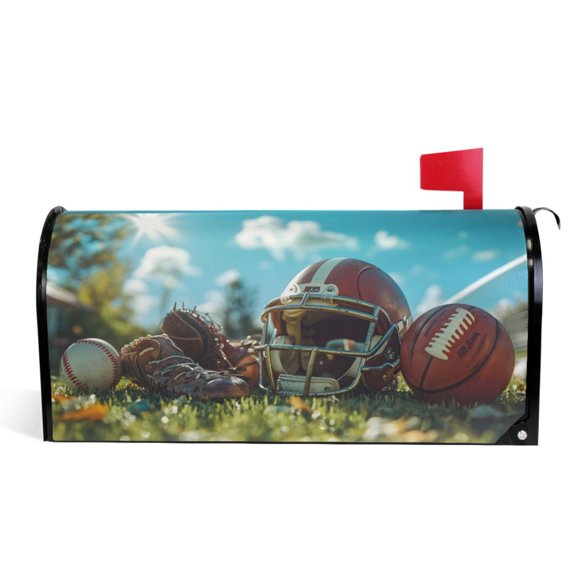Ryvnso Mailbox Cover Baseball Helmet on Grass Magnetic Mailbox Wrap Standard Size 21x18 Inch