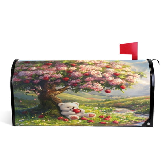 Ryvnso Mailbox Cover Bear and Strawberry Magnetic Mailbox Wrap Standard Size 21x18 Inch