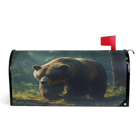 Ryvnso Mailbox Cover Bear in Forest Magnetic Mailbox Wrap Standard Size 21x18 Inch