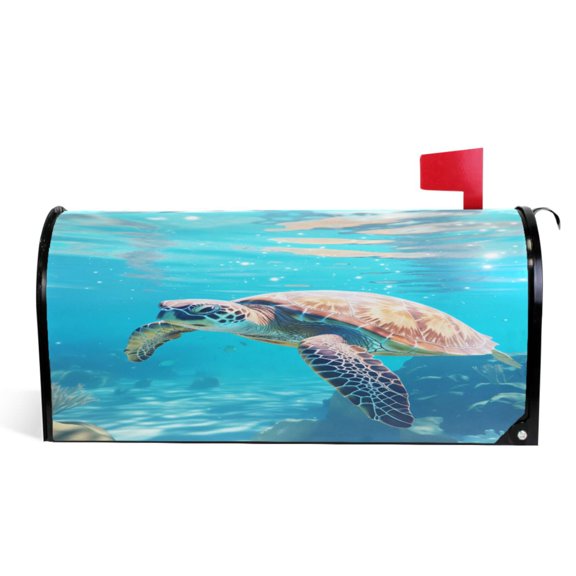 Ryvnso Mailbox Cover Big Sea Turtle in Sea Magnetic Mailbox Wrap Standard Size 21x18 Inch