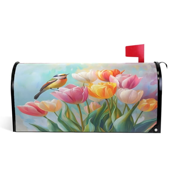Ryvnso Mailbox Cover Bird Tulip Flowers Magnetic Mailbox Wrap Standard Size 21x18 Inch