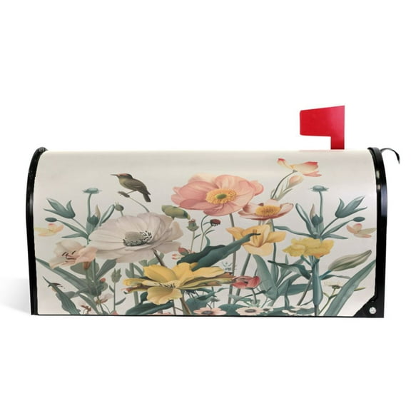 Ryvnso Mailbox Cover Bird on Elegant Peony Flower Magnetic Mailbox Wrap Standard Size 21x18 Inch
