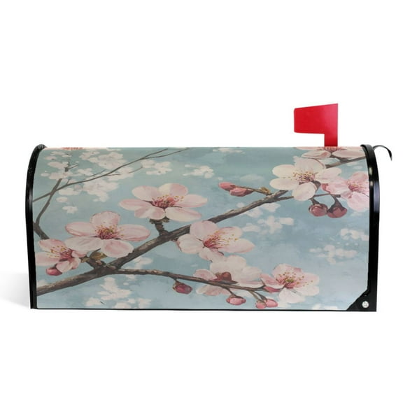 Ryvnso Mailbox Cover Blooming Cherry Flowers Magnetic Mailbox Wrap Standard Size 21x18 Inch