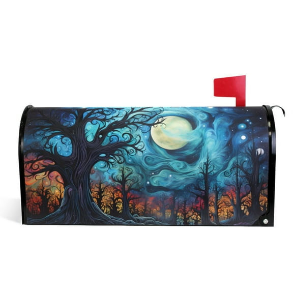 Ryvnso Mailbox Cover Blue with Tree Magnetic Mailbox Wrap Standard Size 21x18 Inch