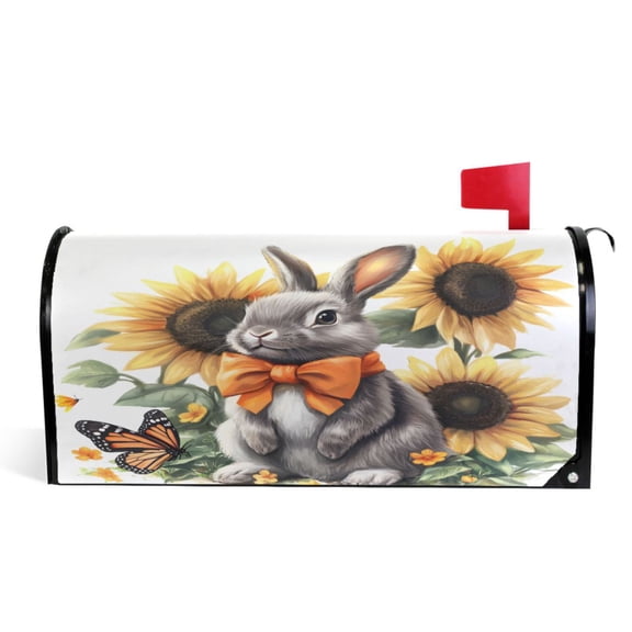 Ryvnso Mailbox Cover Bunny Sunflower Magnetic Mailbox Wrap Standard Size 21x18 Inch