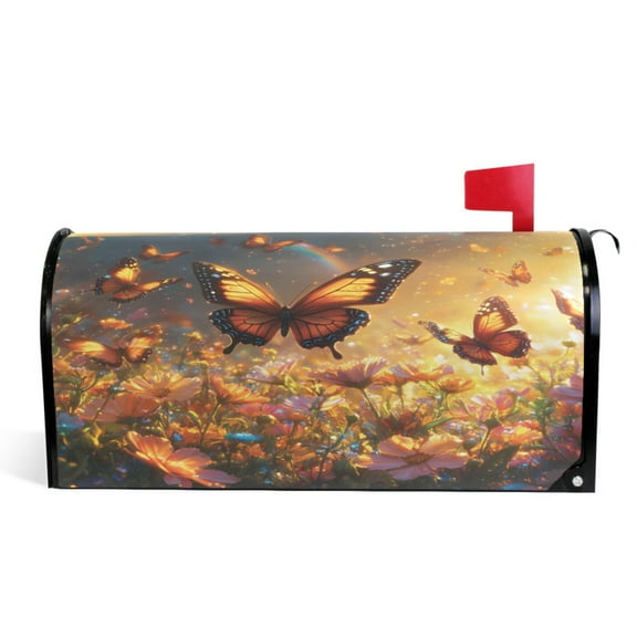 Ryvnso Mailbox Cover Butterflies Sunset Flower Magnetic Mailbox Wrap Standard Size 21x18 Inch