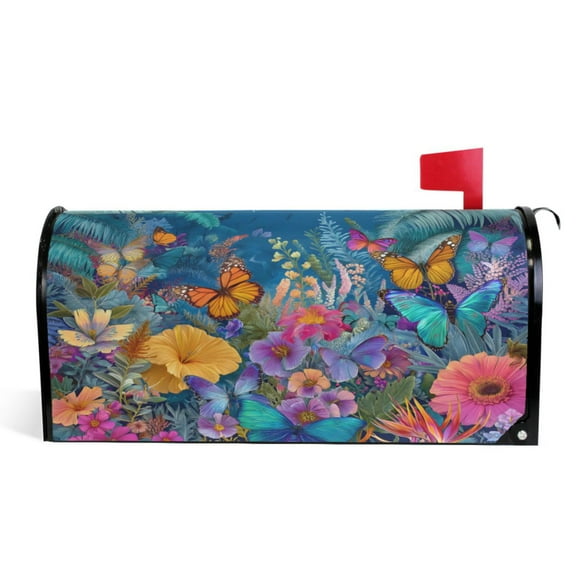 Ryvnso Mailbox Cover Butterfly Flowers Leaf Magnetic Mailbox Wrap Standard Size 21x18 Inch