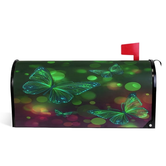 Ryvnso Mailbox Cover Butterfly Glitter Green Magnetic Mailbox Wrap Standard Size 21x18 Inch