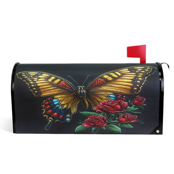Ryvnso Mailbox Cover Butterfly Rose Flower Magnetic Mailbox Wrap Standard Size 21x18 Inch