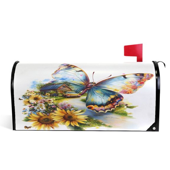 Ryvnso Mailbox Cover Butterfly Sunflowers Magnetic Mailbox Wrap Standard Size 21x18 Inch