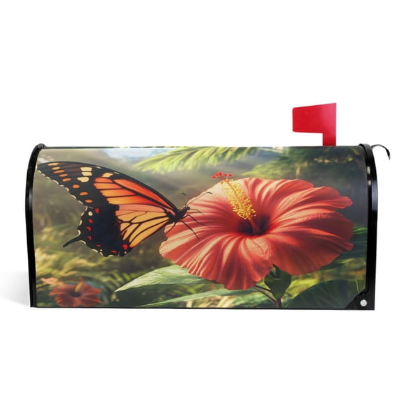 Ryvnso Mailbox Cover Butterfly on Flowers Magnetic Mailbox Wrap Standard Size 21x18 Inch