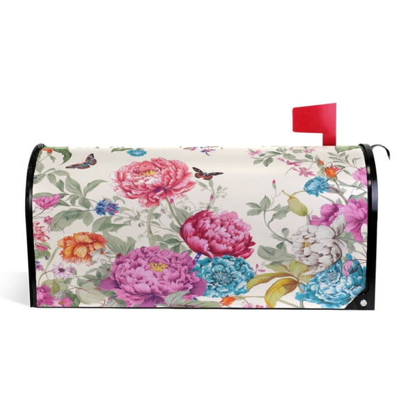 Ryvnso Mailbox Cover Butterfly on Peony Flower Magnetic Mailbox Wrap Standard Size 21x18 Inch