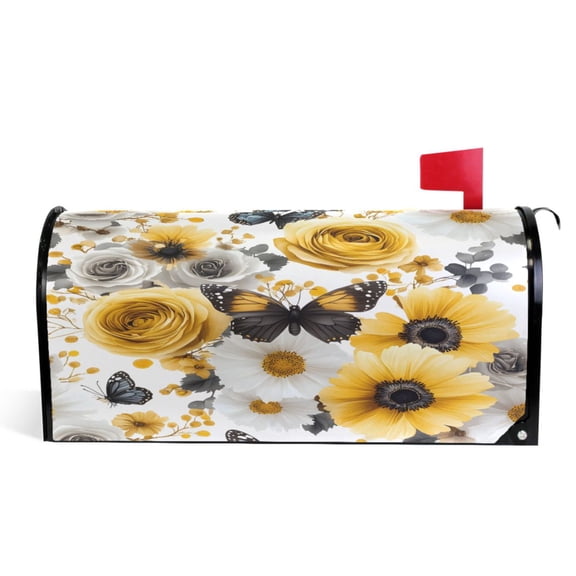 Ryvnso Mailbox Cover Butterfly on Yellow Flower Magnetic Mailbox Wrap Standard Size 21x18 Inch