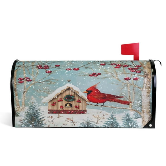 Ryvnso Mailbox Cover Cardinal Bird Christmas Magnetic Mailbox Wrap Standard Size 21x18 Inch