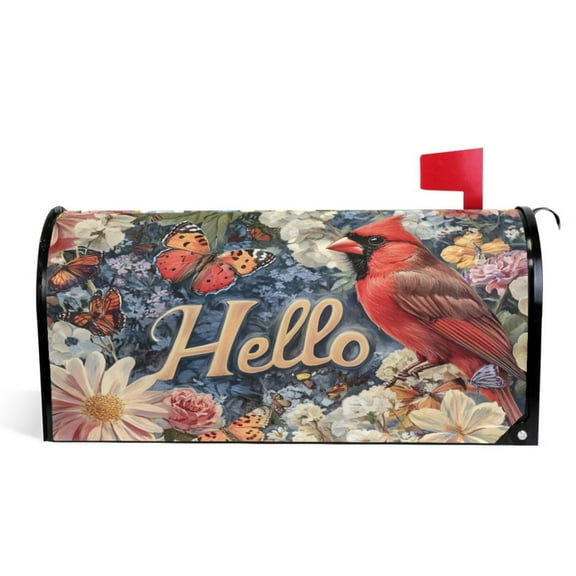 Ryvnso Mailbox Cover Cardinal Butterfly Flower Magnetic Mailbox Wrap Standard Size 21x18 Inch
