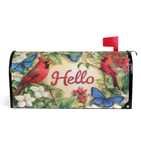 Ryvnso Mailbox Cover Cardinal Butterfly on Flower Magnetic Mailbox Wrap Standard Size 21x18 Inch