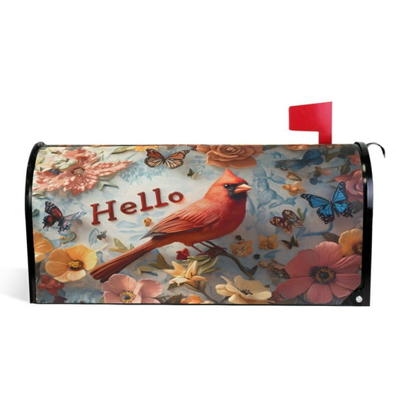 Ryvnso Mailbox Cover Cardinal in Flower Magnetic Mailbox Wrap Standard Size 21x18 Inch