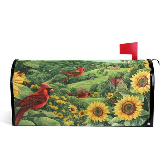 Ryvnso Mailbox Cover Cardinal in Sunflowers Magnetic Mailbox Wrap Standard Size 21x18 Inch