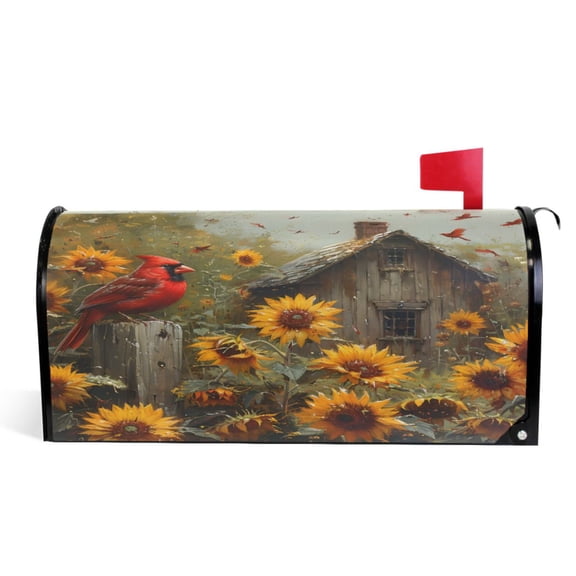 Ryvnso Mailbox Cover Cardinal with Sunflowers Magnetic Mailbox Wrap Standard Size 21x18 Inch