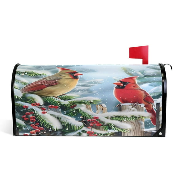 Ryvnso Mailbox Cover Cardinals Fir Berry Winter Magnetic Mailbox Wrap Standard Size 21x18 Inch