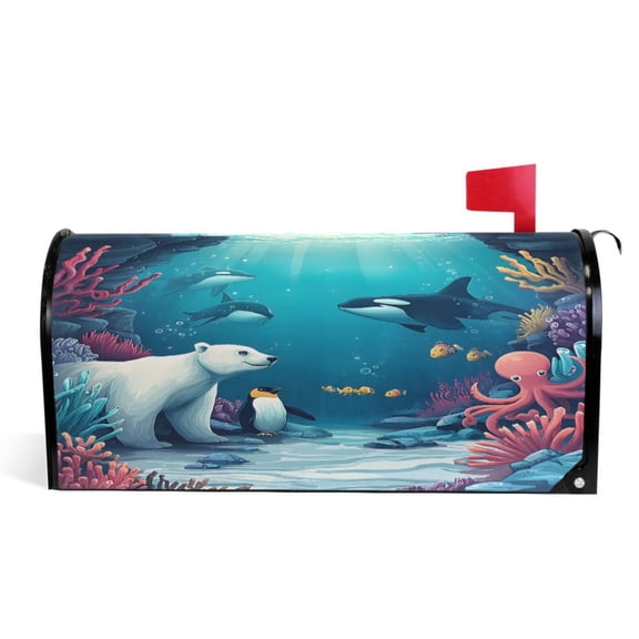 Ryvnso Mailbox Cover Cartoon Bear Penguin under Sea Magnetic Mailbox Wrap Standard Size 21x18 Inch