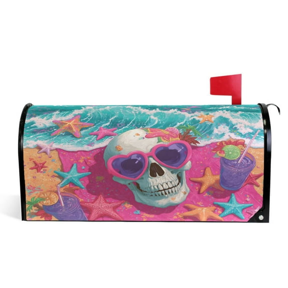 Ryvnso Mailbox Cover Cartoon Skull Starfish on Beach Magnetic Mailbox Wrap Standard Size 21x18 Inch