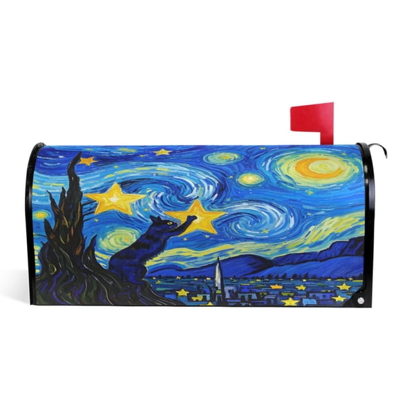 Ryvnso Mailbox Cover Cat Starry Night Magnetic Mailbox Wrap Standard Size 21x18 Inch