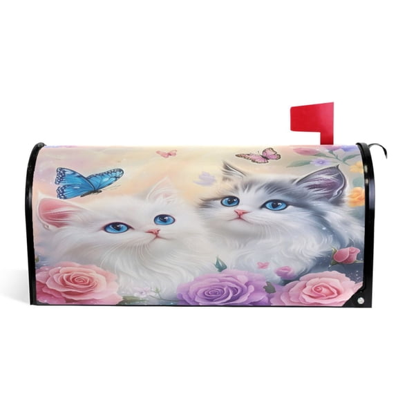 Ryvnso Mailbox Cover Cats Butterfly Roses Magnetic Mailbox Wrap Standard Size 21x18 Inch
