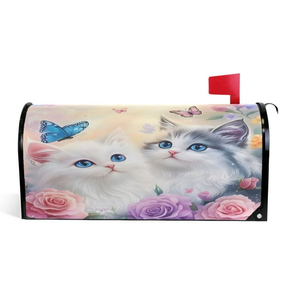 Ryvnso Mailbox Cover Cats Butterfly Roses Magnetic Mailbox Wrap Standard Size 21x18 Inch
