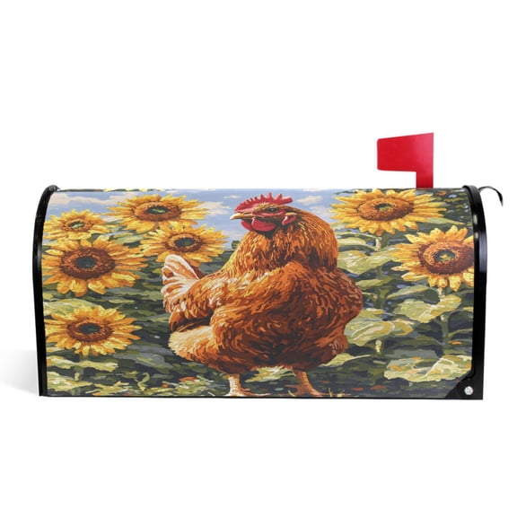 Ryvnso Mailbox Cover Chicken Sunflower Magnetic Mailbox Wrap Standard Size 21x18 Inch