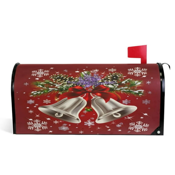 Ryvnso Mailbox Cover Christmas Bells Magnetic Mailbox Wrap Standard Size 21x18 Inch