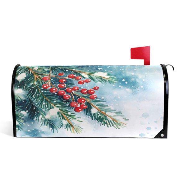 Ryvnso Mailbox Cover Christmas Berry Snowflakes Magnetic Mailbox Wrap Standard Size 21x18 Inch