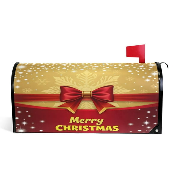 Ryvnso Mailbox Cover Christmas Bow Golden Magnetic Mailbox Wrap Standard Size 21x18 Inch