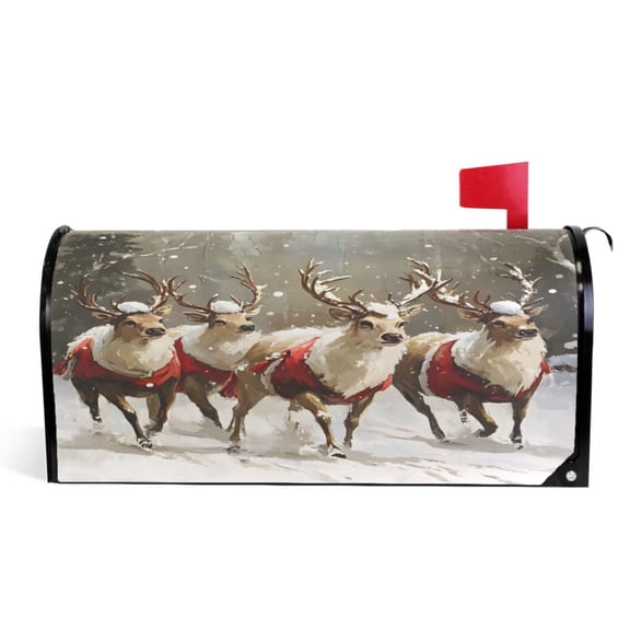 Ryvnso Mailbox Cover Christmas Deers on Winter Magnetic Mailbox Wrap Standard Size 21x18 Inch