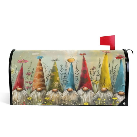 Ryvnso Mailbox Cover Christmas Gnomes Dressed Hat Magnetic Mailbox Wrap Standard Size 21x18 Inch