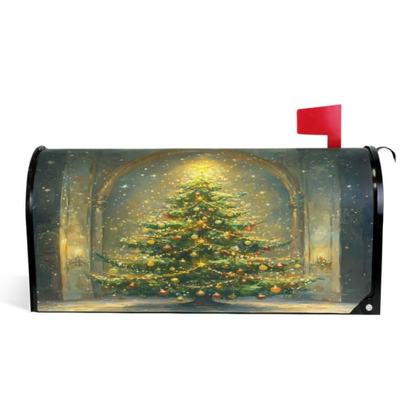 Ryvnso Mailbox Cover Christmas Golden Tree Magnetic Mailbox Wrap Standard Size 21x18 Inch