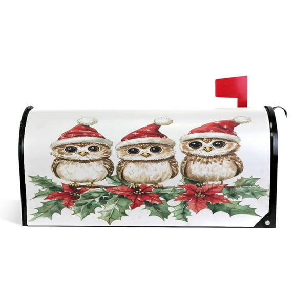 Ryvnso Mailbox Cover Christmas Owls Magnetic Mailbox Wrap Standard Size 21x18 Inch