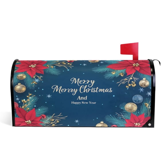 Ryvnso Mailbox Cover Christmas Poinsettia Flower Magnetic Mailbox Wrap Standard Size 21x18 Inch