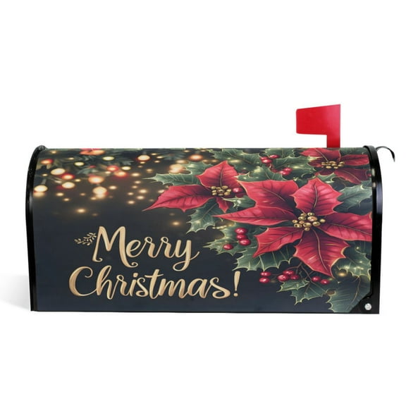 Ryvnso Mailbox Cover Christmas Poinsettia Flowers Magnetic Mailbox Wrap Standard Size 21x18 Inch