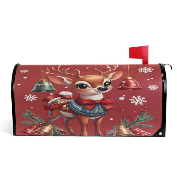 Ryvnso Mailbox Cover Christmas Reindeer Bells Magnetic Mailbox Wrap Standard Size 21x18 Inch