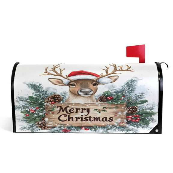 Ryvnso Mailbox Cover Christmas Reindeer Magnetic Mailbox Wrap Standard Size 21x18 Inch