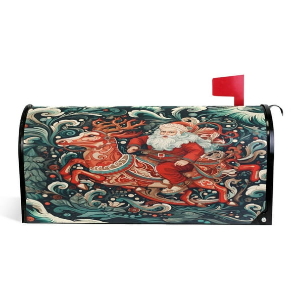 Ryvnso Mailbox Cover Christmas Santa with Deer Magnetic Mailbox Wrap Standard Size 21x18 Inch