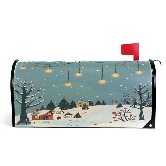 Ryvnso Mailbox Cover Christmas Snowflakes Winter Landscape Magnetic Mailbox Wrap Standard Size 21x18 Inch