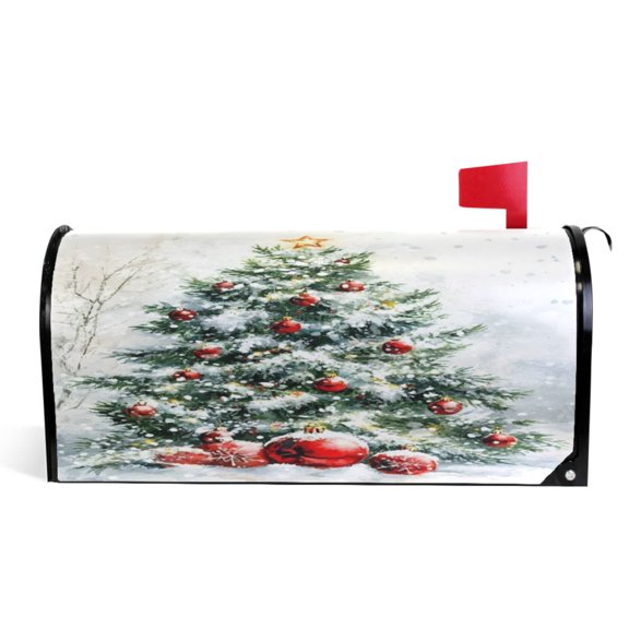 Ryvnso Mailbox Cover Christmas Tree Snow Winter Magnetic Mailbox Wrap Standard Size 21x18 Inch