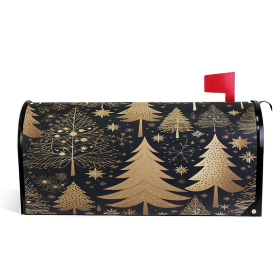 Ryvnso Mailbox Cover Christmas Trees Golden Magnetic Mailbox Wrap Standard Size 21x18 Inch