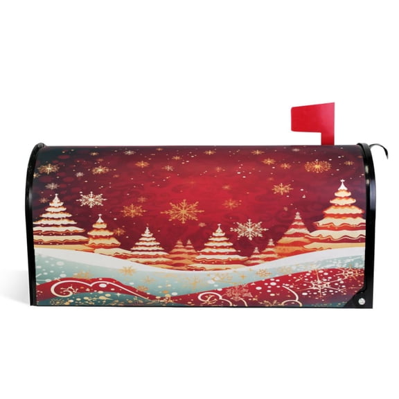 Ryvnso Mailbox Cover Christmas Trees Red Magnetic Mailbox Wrap Standard Size 21x18 Inch