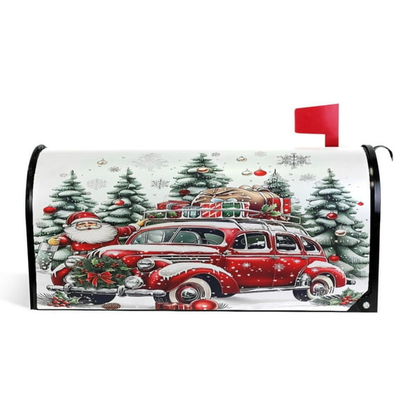 Ryvnso Mailbox Cover Christmas Trees Santa Claus Magnetic Mailbox Wrap Standard Size 21x18 Inch