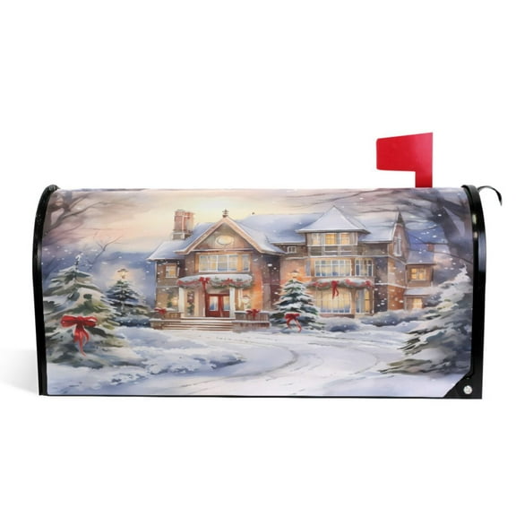 Ryvnso Mailbox Cover Christmas Trees and Snow Winter Magnetic Mailbox Wrap Standard Size 21x18 Inch