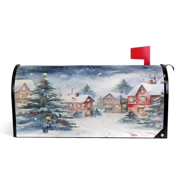 Ryvnso Mailbox Cover Christmas Trees in Winter Print Magnetic Mailbox Wrap Standard Size 21x18 Inch