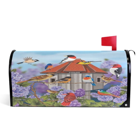 Ryvnso Mailbox Cover Colorful Birds Lavenders Magnetic Mailbox Wrap Standard Size 21x18 Inch